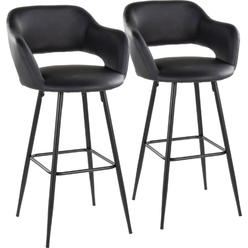 Margarite 30" Bar Stool in Black Metal & Black Leatherette w/ Black Footrest (Set of 2)